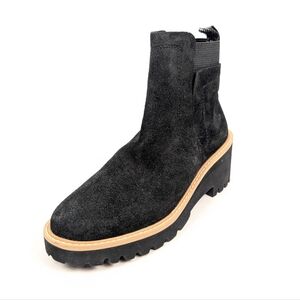 Santorini Black Suede Side Zip Heeled Ankle Boot Size 6